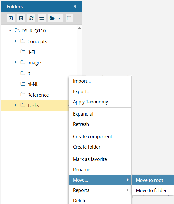 Move a folder to be a root folder