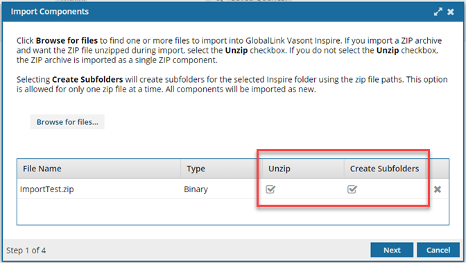 Import a folder structure from the Components browser